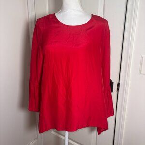 LaRoque Red Silk Bell Sleeve Blouse Tunic
